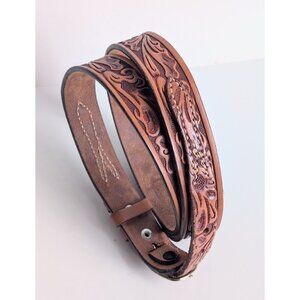 Vintage Looper Tooled Floral Scroll Western Ranger Leather Belt Cowboy Sz:34